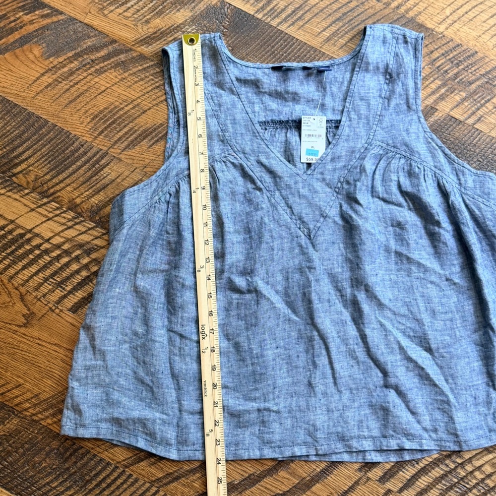 Lands End Sleeveless 100% Linen Top XL Indigo Blue V-Neck Coastal Boho NWT - Picture 7 of 7